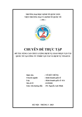 Chuyên đề thực tập nâng cao chất lượng dịch vụ giao nhận vận tải quốc tế của công ty tnhh vận tải và dịch vụ vinafco