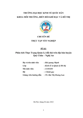 Chuyên đề thực tập tốt nghiệp phân tích thực trạng quản lý đất đai trên địa bàn huyện quỳ châu nghệ an