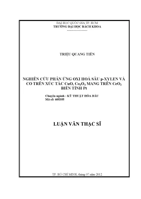 Luận văn thạc sĩ kỹ thuật hóa dầu nghiên cứu phản ứng oxi hóa sâu pxylen và co trên xúc tác cuo co3o4 mang trên ceo2 biến tính pt