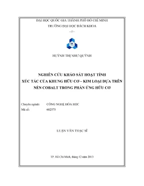 Luận văn thạc sĩ công nghệ hóa học nghiên cứu khảo sát hoạt tính xúc tác của khung hữu cơ kim loại dựa trên nền cobalt trong phản ứng hữu cơ