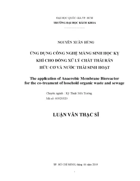 Luận văn thạc sĩ kỹ thuật môi trường ứng dụng công nghệ màng sinh học kỵ khí cho đồng xử lý chất thải rắn hữu cơ và nước thải sinh hoạt