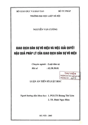 Luận án tiến sĩ luật học giao dịch dân sự vô hiệu và việc giải quyết hậu quả pháp lý của giao dịch dân sự vô hiệu