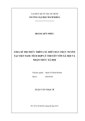 Luận văn thạc sĩ quản trị kinh doanh chia sẻ tri thức trên các diễn đàn trực tuyến tại việt nam tích hợp lý thuyết vốn xã hội và nhận thức xã hội