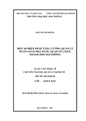 Luận văn thạc sĩ quản lý kinh tế một số biện pháp tăng cường quản lý ngân sách nhà nước quận lê chân thành phố hải phòng
