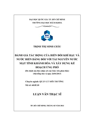 Luận văn thạc sĩ quản lý môi trường đánh giá tác động của biến khí hậu và nước biển dâng đối với tài nguyên nước mặt tỉnh khánh hòa và xây dựng kế hoạch ứng phó