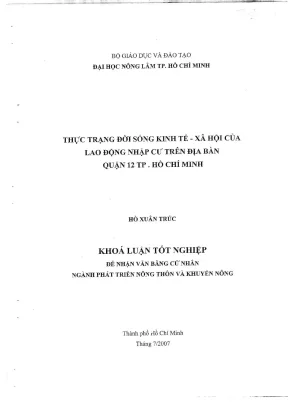 Khóa luận tốt nghiệp phát triển nông thôn thực trạng đời sống kinh tế xã hội của lao động nhập cư trên địa bàn quận 12 tp hồ chí minh
