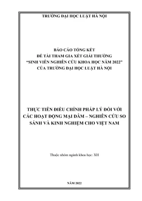 Đề tài sinh viên nghiên cứu khoa học thực tiễn điều chỉnh pháp lý đối với các hoạt động mại dâm nghiên cứu so sánh và kinh nghiệm cho việt nam