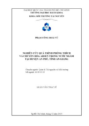 Luận văn thạc sĩ quản lý tài nguyên và môi trường nghiên cứu quá trình phóng thích và chuyển hóa arsen trong nước ngầm tại huyện an phú tỉnh an giang