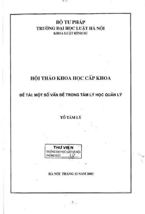 Kỷ yếu hội thảo khoa học một số vấn đề trong tâm lý học quản lý