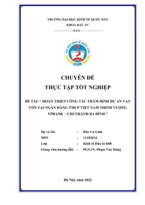 Chuyên đề thực tập tốt nghiệp hoàn thiện công tác thẩm định dự án vay vốn tại ngân hàng tmcp việt nam thịnh vượng vpbank chi nhánh ba đình