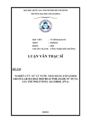 Luận văn thạc sĩ công nghệ môi trường nghiên cứu xử lý nước thải bằng expanded granular sludge bed reactor egsb sử dụng giá thể polyvinyl alcohol pva