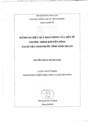 Khóa luận tốt nghiệp phát triển nông thôn đánh giá hiệu quả hoạt động của một số chương trình khuyến nông tại huyện ninh phước tỉnh ninh thuận