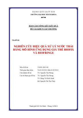 Đề tài nghiên cứu khoa học cấp trường nghiên cứu hiệu quả xử lý nước thải bằng mô hình ứng dụng giá thể biofix và biofringe