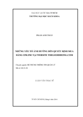 Luận văn thạc sĩ hệ thống thông tin quản lý những yếu tố ảnh hưởng đến quyết định mua hàng online tại website thegioididong com