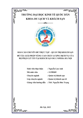 Chuyên đề thực tập giải pháp nâng cao chất lượng dịch vụ của bộ phận lễ tân tại khách sạn de lopera hà nội