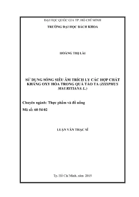 Luận văn thạc sĩ công nghệ thực phẩm sử dụng sóng siêu âm trích ly các hợp chất kháng oxy hóa trong quả táo ta ziziphus mauritiana l