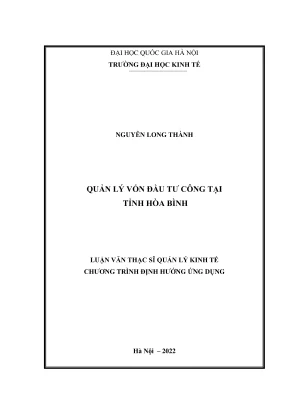 Luận văn thạc sĩ quản lý kinh tế quản lý vốn đầu tư công tại tỉnh hòa bình