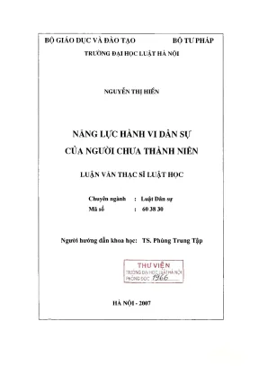 Luận văn thạc sĩ luật học năng lực hành vi dân sự của người chưa thành niên