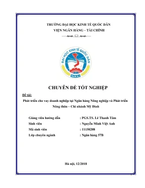 Chuyên đề tốt nghiệp phát triển cho vay doanh nghiệp tại ngân hàng nông nghiệp và phát triển nông thôn chi nhánh mỹ đình