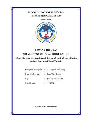Báo cáo chuyên đề thực tập giải pháp tăng doanh thu từ dịch vụ hội nghị hội họp tại khách sạn intercontinental hanoi westlake