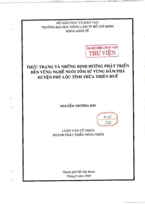 Khóa luận tốt nghiệp phát triển nông thôn thực trạng và những định hướng phát triển bền vững nghề nuôi tôm sú vùng đầm phá huyện phú lộc tỉnh thừa thiên huế