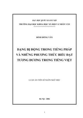 Luận án tiến sĩ ngôn ngữ học dạng bị động trong tiếng pháp và những phương thức biểu đạt tương đương trong tiếng việt