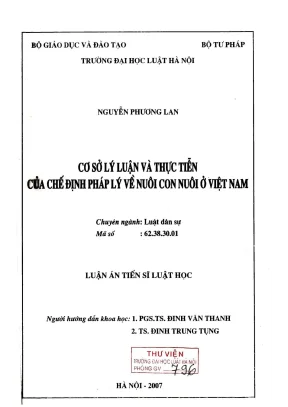 Luận án tiến sĩ luật học cơ sở lý luận và thực tiễn của chế định pháp lý về nuôi con nuôi ở việt nam