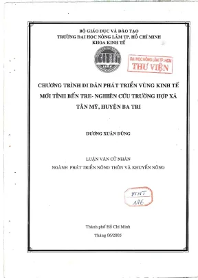 Khóa luận tốt nghiệp phát triển nông thôn chương trình di dân phát triển vùng kinh tế mới tỉnh bến tre nghiên cứu trường hợp xã tân mỹ huyện ba tri