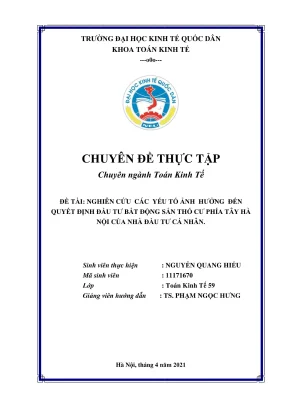 Chuyên đề thực tập nghiên cứu các yếu tố ảnh hưởng đến quyết định đầu tư bất động sản thổ cư phía tây hà nội của nhà đầu tư cá nhân
