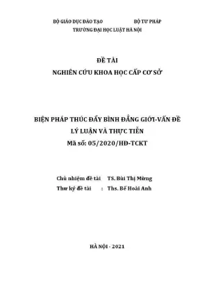 Đề tài nghiên cứu khoa học cấp trường biện pháp thúc đẩy bình đẳng giới vấn đề lý luận và thực tiễn