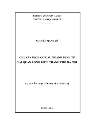 Luận văn thạc sĩ kinh tế chính trị chuyển dịch cơ cấu ngành kinh tế tại quận long biên thành phố hà nội
