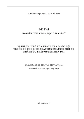 Đề tài nghiên cứu khoa học cấp trường vị trí vai trò của thanh tra quốc hội trong cơ chế kiểm soát quyền lực ở một số nhà nước pháp quyền hiện đại