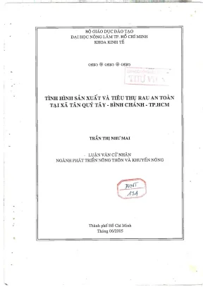 Khóa luận tốt nghiệp phát triển nông thôn tình hình sản xuất và tiêu thụ rau an toàn tại xã tân quý tây bình chánh tp hcm