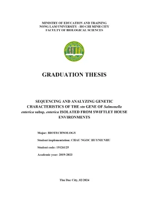 Khóa luận tốt nghiệp công nghệ sinh học sequencing and analyzing genetic characteristics of the stn gene of salmonella enterica subsp enterica isolated from swiftlet house environments
