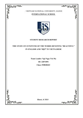 Báo cáo nghiên cứu khoa học the study on synonyms of the words denoting beautiful in english and đẹp in vietnamese