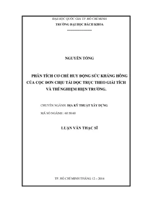 Luận văn thạc sĩ kỹ thuật xây dựng phân tích cơ chế huy động sức kháng hông của cọc đơn chịu tải dọc trục theo giải tích và thí nghiệm hiện trường