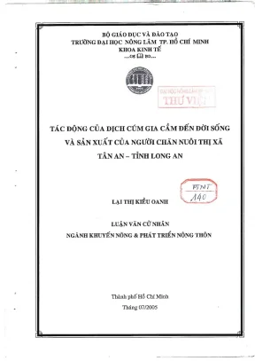 Khóa luận tốt nghiệp phát triển nông thôn tác động của dịch cúm gia cầm đến đời sống và sản xuất của người chăn nuôi thị xã tân an tỉnh long an