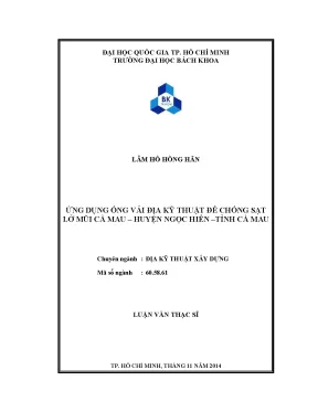Luận văn thạc sĩ địa kỹ thuật xây dựng ứng dụng ống vải địa kỹ thuật để chống sạt lở mũi cà mau huyện ngọc hiển tỉnh cà mau