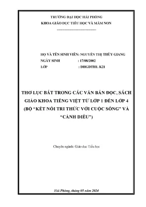 Khóa luận tốt nghiệp giáo dục tiểu học thơ lục bát trong các văn bản đọc sách giáo khoa tiếng việt từ lớp 1 đến lớp 4 bộ kết nối tri thức với cuộc sống và cánh diều