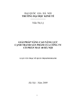 Luận văn thạc sĩ quản trị kinh doanh giải pháp nâng cao năng lực cạnh tranh sản phẩm của công ty cổ phần may 40 hà nội
