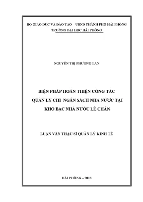 Luận văn thạc sĩ quản lý kinh tế biện pháp hoàn thiện công tác quản lý chi ngân sách nhà nước tại kho bạc nhà nước lê chân