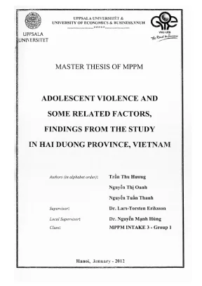 Luận văn thạc sĩ quản lý công adolescent violence and some related factors findings from the study in hai duong province vietnam