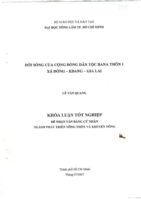 Khóa luận tốt nghiệp phát triển nông thôn đời sống của cộng đồng dân tộc bana thôn 1 xã đông kbang gia lai