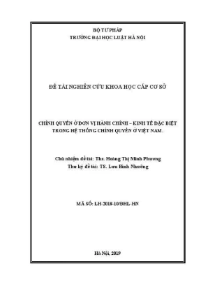 Đề tài nghiên cứu khoa học cấp trường chính quyền ở đơn vị hành chính kinh tế đặc biệt trong hệ thống chính quyền ở việt nam