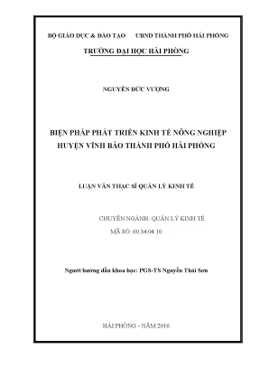 Luận văn thạc sĩ quản lý kinh tế biện pháp pháp triển kinh tế nông nghiệp huyện vĩnh bảo thành phố hải phòng