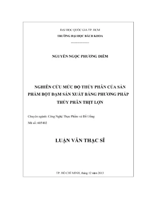 Luận văn thạc sĩ công nghệ thực phẩm nghiên cứu mức độ thủy phân của sản phẩm bột đạm sản xuất bằng phương pháp thủy phân thịt lợn