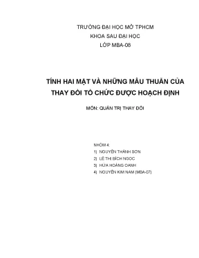 Tiểu luận quản trị thay đổi tính hai mặt và những mâu thuẫn của thay đổi tổ chức được hoạch định