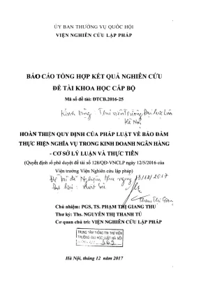 Đề tài khoa học cấp bộ hoàn thiện quy định của pháp luật về bảo đảm thực hiện nghĩa vụ trong kinh doanh ngân hàng cơ sở lý luận và thực tiễn