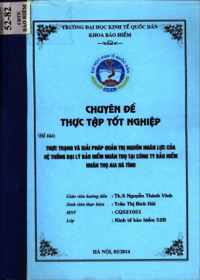 Chuyên đề thực tập tốt nghiệp thực trạng và giải pháp quản trị nguồn nhân lực của hệ thống đại lý bảo hiểm nhân thọ tại công ty bảo hiểm nhân thọ aia hà tĩnh