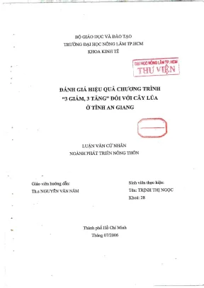 Khóa luận tốt nghiệp phát triển nông thôn đánh giá hiệu quả chương trình3 giảm 3 tăng đối với cây lúa ở tỉnh an giang
